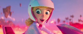 Movie still from “The Super Mario Bros. Movie” (2023), directed by Aaron Horvath – A girl with a helmet on her head; Close Up shot, Low angle