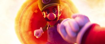 Movie still from “The Super Mario Bros. Movie” (2023), directed by Aaron Horvath – A video game character; Extreme Close Up shot, Over the shoulder angle
