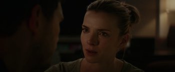 Movie still from “The Tomorrow War” (2021), directed by Chris McKay – A person looking at the camera; Close Up shot, Over the shoulder angle