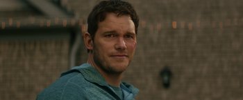 Movie still from “The Tomorrow War” (2021), directed by Chris McKay – A person wearing a blue jacket; Close Up shot, Over the shoulder angle