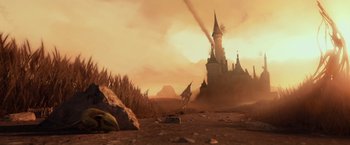 Movie still from “Ender's Game” (2013), directed by Gavin Hood – An image of a castle in the middle of the desert; Extreme Wide shot, Low angle