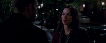 Movie still from “The Town” (2010), directed by Ben Affleck – A woman standing next to a man on a sidewalk; Close Up shot, Over the shoulder angle