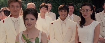 Movie still from “The Twilight Saga: Breaking Dawn - Part 1” (2011), directed by Bill Condon – A group of men and women dressed in formal wear; Close Up shot, Overhead angle
