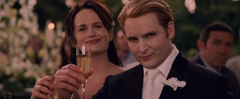 Movie still from “The Twilight Saga: Breaking Dawn - Part 1” (2011), directed by Bill Condon – A man and a woman holding a glass of champagne; Close Up shot, Low angle
