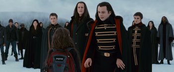 Movie still from “The Twilight Saga: Breaking Dawn - Part 2” (2012), directed by Bill Condon – A group of men standing next to each other; Medium shot, Over the shoulder angle