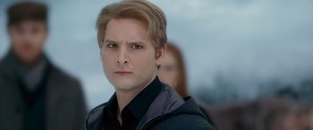 Movie still from “The Twilight Saga: Breaking Dawn - Part 2” (2012), directed by Bill Condon – A person wearing a black jacket; Close Up shot, Over the shoulder angle