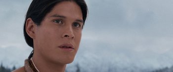 Movie still from “The Twilight Saga: Breaking Dawn - Part 2” (2012), directed by Bill Condon – A person's face with a sky background; Close Up shot, Low angle