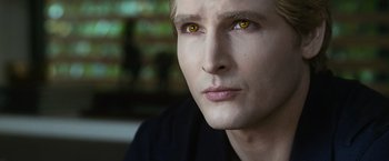 Movie still from “The Twilight Saga: Eclipse” (2010), directed by David Slade – A person with yellow eyes; Close Up shot, Over the shoulder angle