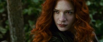Movie still from “The Twilight Saga: New Moon” (2009), directed by Chris Weitz – A person with long red hair; Close Up shot, Low angle