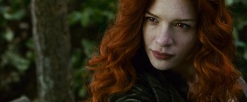 Movie still from “The Twilight Saga: New Moon” (2009), directed by Chris Weitz – A person with long red hair; Close Up shot, Low angle