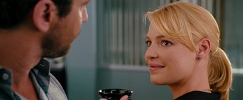 Movie still from “The Ugly Truth” (2009), directed by Robert Luketic – A man and a woman looking at each other; Close Up shot, Over the shoulder angle