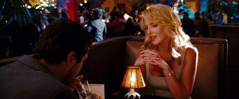 Movie still from “The Ugly Truth” (2009), directed by Robert Luketic – A man and a woman sitting at a table; Medium shot, Over the shoulder angle