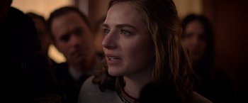 Movie still from “The Unholy” (2021), directed by Evan Spiliotopoulos – A person with long brown hair; Close Up shot, Over the shoulder angle