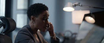 Movie still from “The Unholy” (2021), directed by Evan Spiliotopoulos – A woman is talking on a cell phone; Close Up shot, Over the shoulder angle