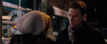 Movie still from “The Vow” (2012), directed by Michael Sucsy – A man and a woman are standing together; Close Up shot, Over the shoulder angle
