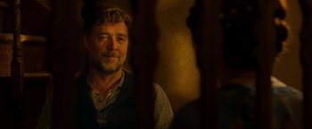 Movie still from “The Water Diviner” (2014), directed by Russell Crowe – A person wearing a vest; Close Up shot, Over the shoulder angle