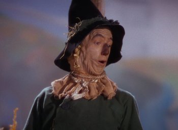 Movie still from “The Wizard of Oz” (1939), directed by Victor Fleming – The face of a scarecrow; Close Up shot, Low angle