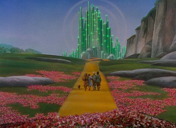 Movie still from “The Wizard of Oz” (1939), directed by Victor Fleming – The wizard of oz is depicted in this painting; Extreme Wide shot, Low angle