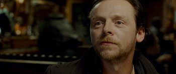 Movie still from “The World's End” (2013), directed by Edgar Wright – A person with a beard; Close Up shot, Over the shoulder angle