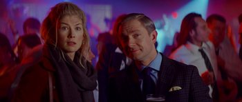 Movie still from “The World's End” (2013), directed by Edgar Wright – A man and a woman standing next to each other; Close Up shot, Over the shoulder angle