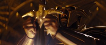 Movie still from “Thor” (2011), directed by Kenneth Branagh – A person holding a sword; Close Up shot, Overhead angle