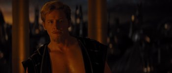 Movie still from “Thor” (2011), directed by Kenneth Branagh – A person with a beard; Medium shot, Over the shoulder angle