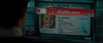 Movie still from “Thor” (2011), directed by Kenneth Branagh – A fake id of a man on a computer screen; Extreme Close Up shot, High angle