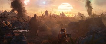 Movie still from “Thor: Love and Thunder” (2022), directed by Taika Waititi – An image of an animal in the middle of the desert; Wide shot, Low angle