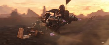 Movie still from “Thor: Love and Thunder” (2022), directed by Taika Waititi – An image of an action movie scene in the desert; Wide shot, Low angle