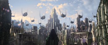 Movie still from “Thor: Ragnarok” (2017), directed by Taika Waititi – Extreme Wide shot, Low angle