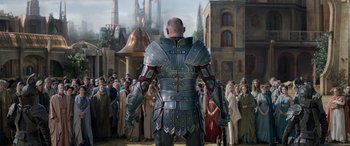 Movie still from “Thor: Ragnarok” (2017), directed by Taika Waititi – Wide shot, Over the shoulder angle