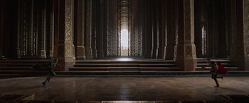 Movie still from “Thor: Ragnarok” (2017), directed by Taika Waititi – A room that has some steps leading up to it; Extreme Wide shot, Low angle