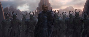 Movie still from “Thor: Ragnarok” (2017), directed by Taika Waititi – Medium shot, Low angle