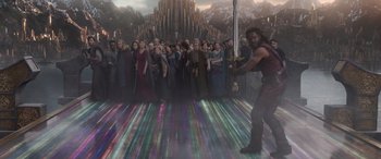Movie still from “Thor: Ragnarok” (2017), directed by Taika Waititi – Wide shot, Low angle
