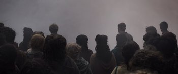 Movie still from “Thor: Ragnarok” (2017), directed by Taika Waititi – A group of people sitting in a room; Wide shot, High angle