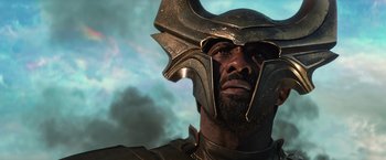 Movie still from “Thor: The Dark World” (2013), directed by Alan Taylor – A person wearing a helmet; Close Up shot, Low angle