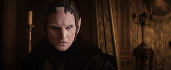 Movie still from “Thor: The Dark World” (2013), directed by Alan Taylor – A person wearing a costume; Close Up shot, Over the shoulder angle