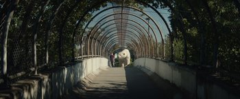 Movie still from “Timmy Failure: Mistakes Were Made” (2020), directed by Tom McCarthy – A white polar bear walking through a tunnel; Extreme Wide shot, Low angle