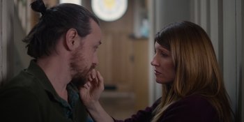 Movie still from “Together” (2021), directed by Justin Martin – A man and a woman touching their noses; Close Up shot, Over the shoulder angle