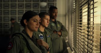 Movie still from “Top Gun: Maverick” (2022), directed by Joseph Kosinski – Medium shot, Low angle