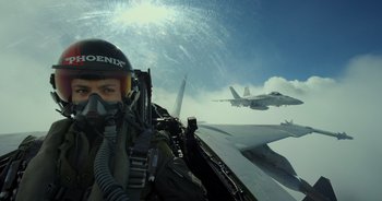Movie still from “Top Gun: Maverick” (2022), directed by Joseph Kosinski – Medium shot, Low angle