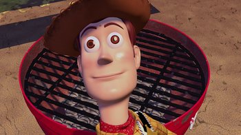 Movie still from “Toy Story” (1995), directed by John Lasseter – A toy story character; Close Up shot, Low angle