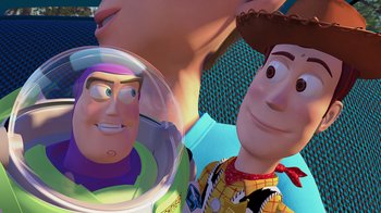 Movie still from “Toy Story” (1995), directed by John Lasseter – Two toy story characters; Close Up shot, Over the shoulder angle
