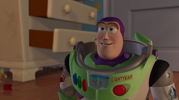 Movie still from “Toy Story 2” (1999), directed by Lee Unkrich – Buzz lightyear in toy story 3; Medium shot, Over the shoulder angle