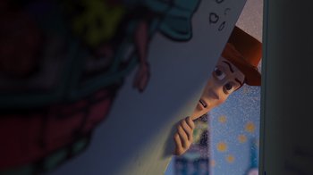 Movie still from “Toy Story 2” (1999), directed by Lee Unkrich – A toy story character's face; Medium shot, Low angle
