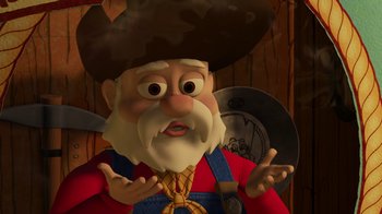 Movie still from “Toy Story 2” (1999), directed by Lee Unkrich – An animated character is wearing a cowboy hat; Close Up shot, Over the shoulder angle