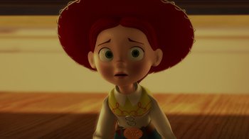 Movie still from “Toy Story 2” (1999), directed by Lee Unkrich – A toy story character looking surprised at the camera; Close Up shot, Low angle