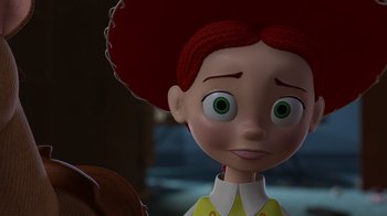 Movie still from “Toy Story 2” (1999), directed by Lee Unkrich – A cartoon character's face; Close Up shot, Over the shoulder angle