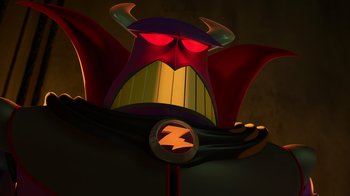 Movie still from “Toy Story 2” (1999), directed by Lee Unkrich – A statue of a cartoon character; Medium shot, Low angle