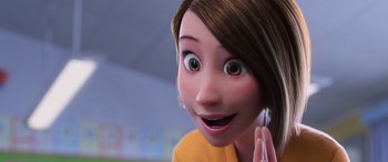 Movie still from “Toy Story 4” (2019), directed by Josh Cooley – An animated woman with a surprised look on her face; Extreme Close Up shot, Over the shoulder angle